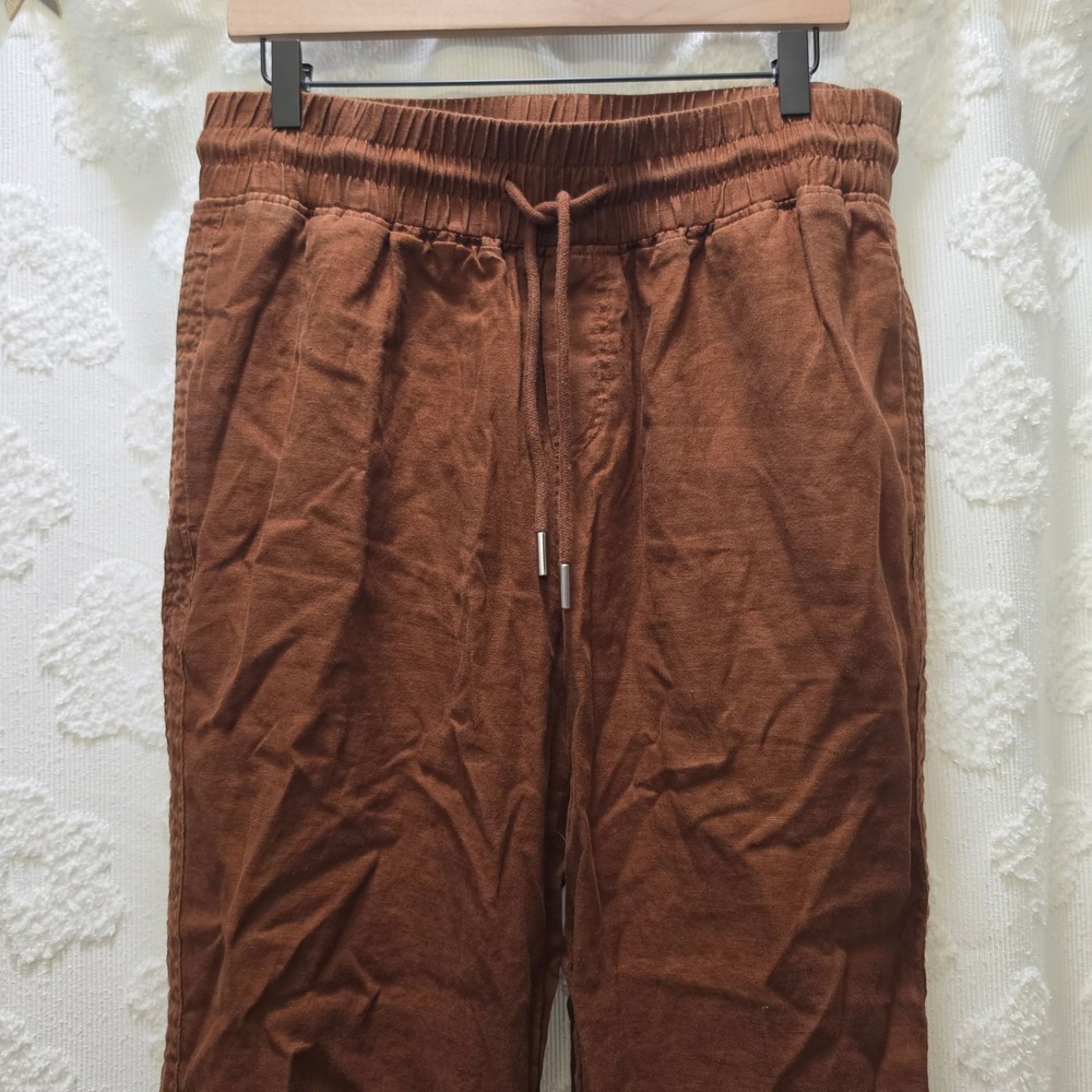 Quince Womens Brown 100% European Linen Wide Leg Drawstring Pants Size Large - Picture 2 of 9